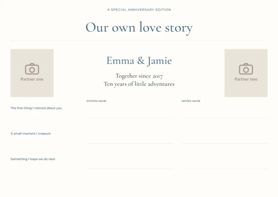 Our own love story – anniversary interview: printable design preview