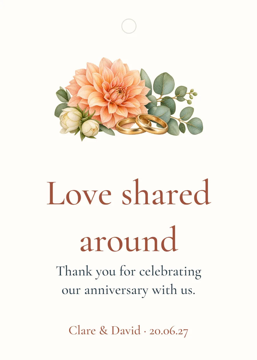 Love shared around – anniversary favour tag: printable design preview