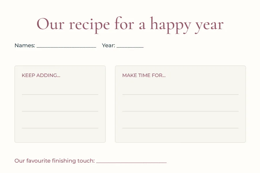 Our recipe for a happy year – anniversary keepsake: printable design preview