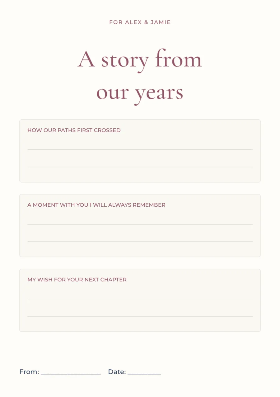 A story from our years – anniversary memory card: printable design preview