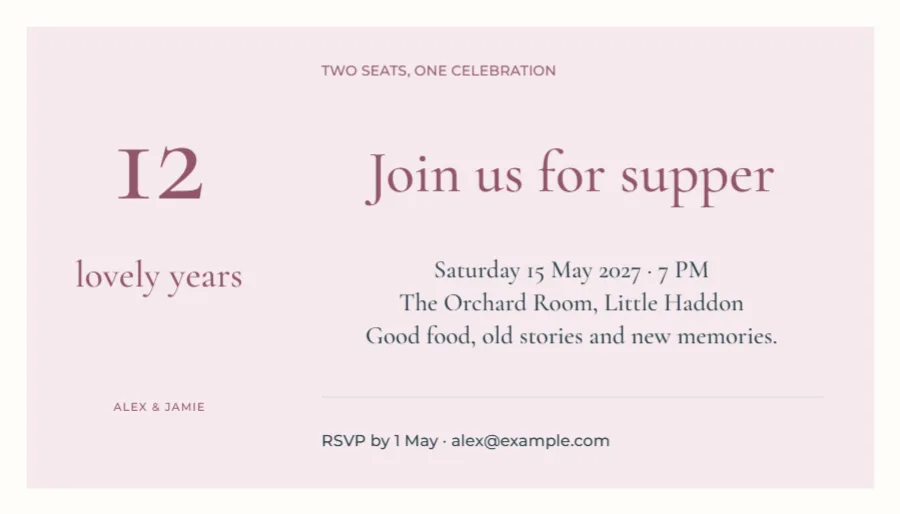 Two seats, one celebration – anniversary ticket: printable design preview