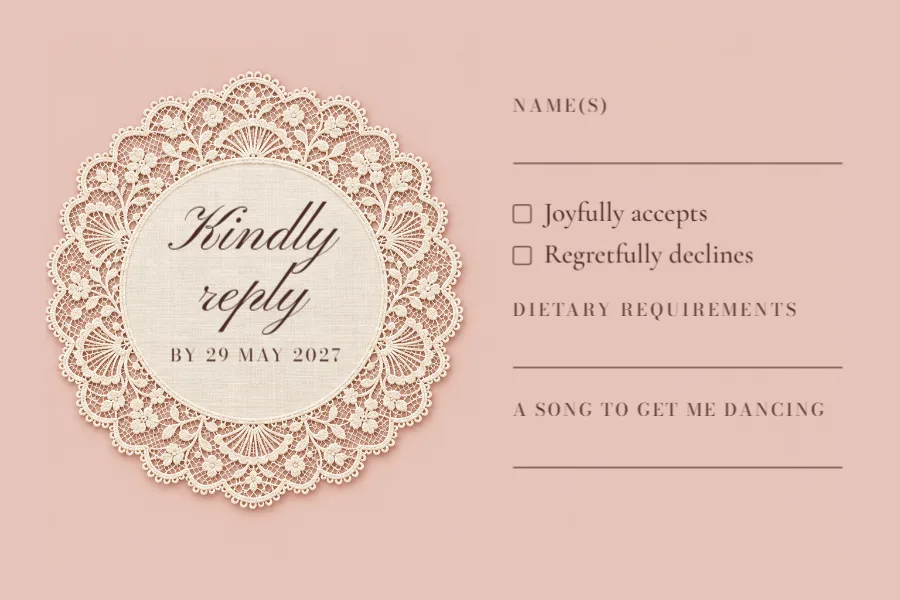 Antique lace – RSVP card: printable design preview