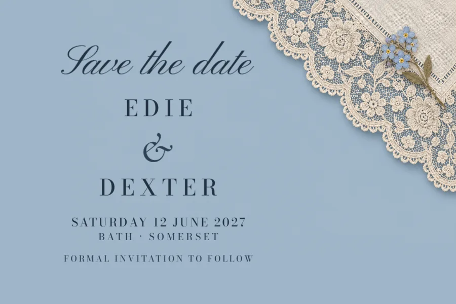 Antique lace – save the date postcard: printable design preview