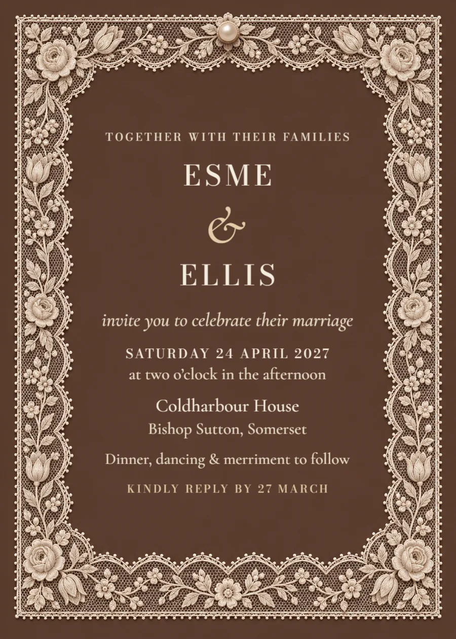 Antique lace – wedding invitation: printable design preview