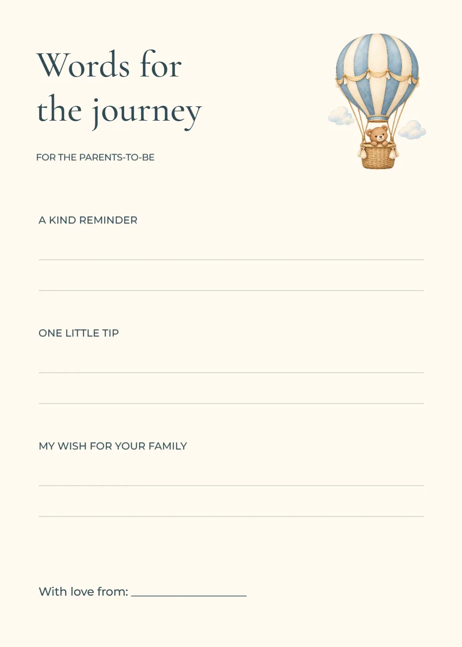 Words for the journey – baby shower advice: printable design preview