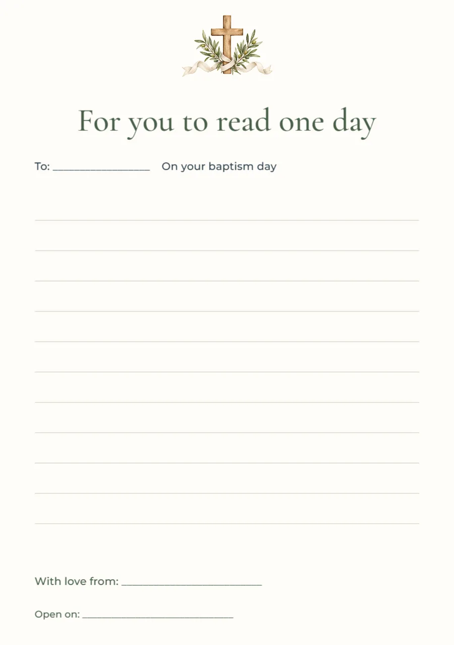 For you to read one day – baptism letter: printable design preview