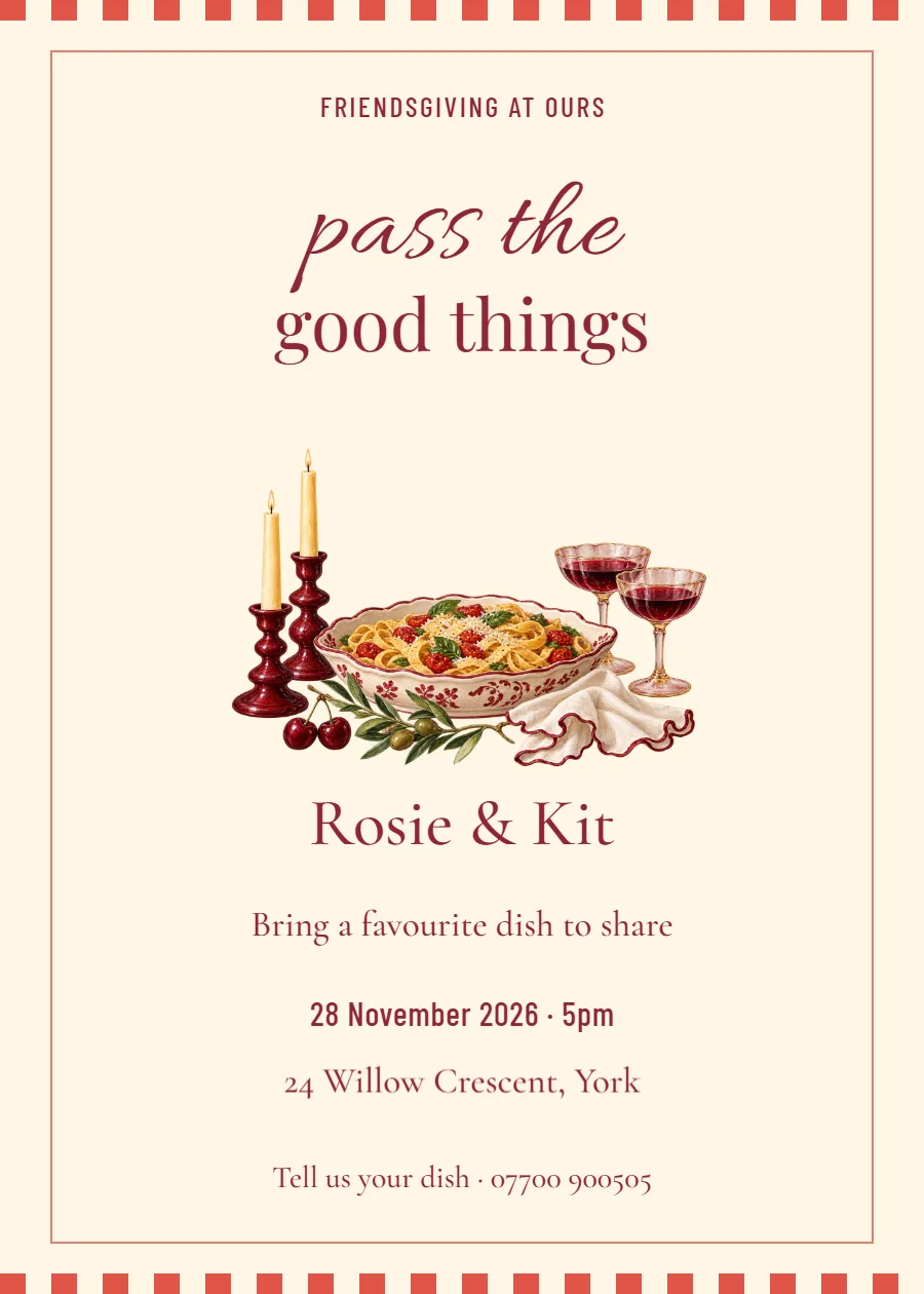 Bistro Friendsgiving – potluck invitation: printable design preview