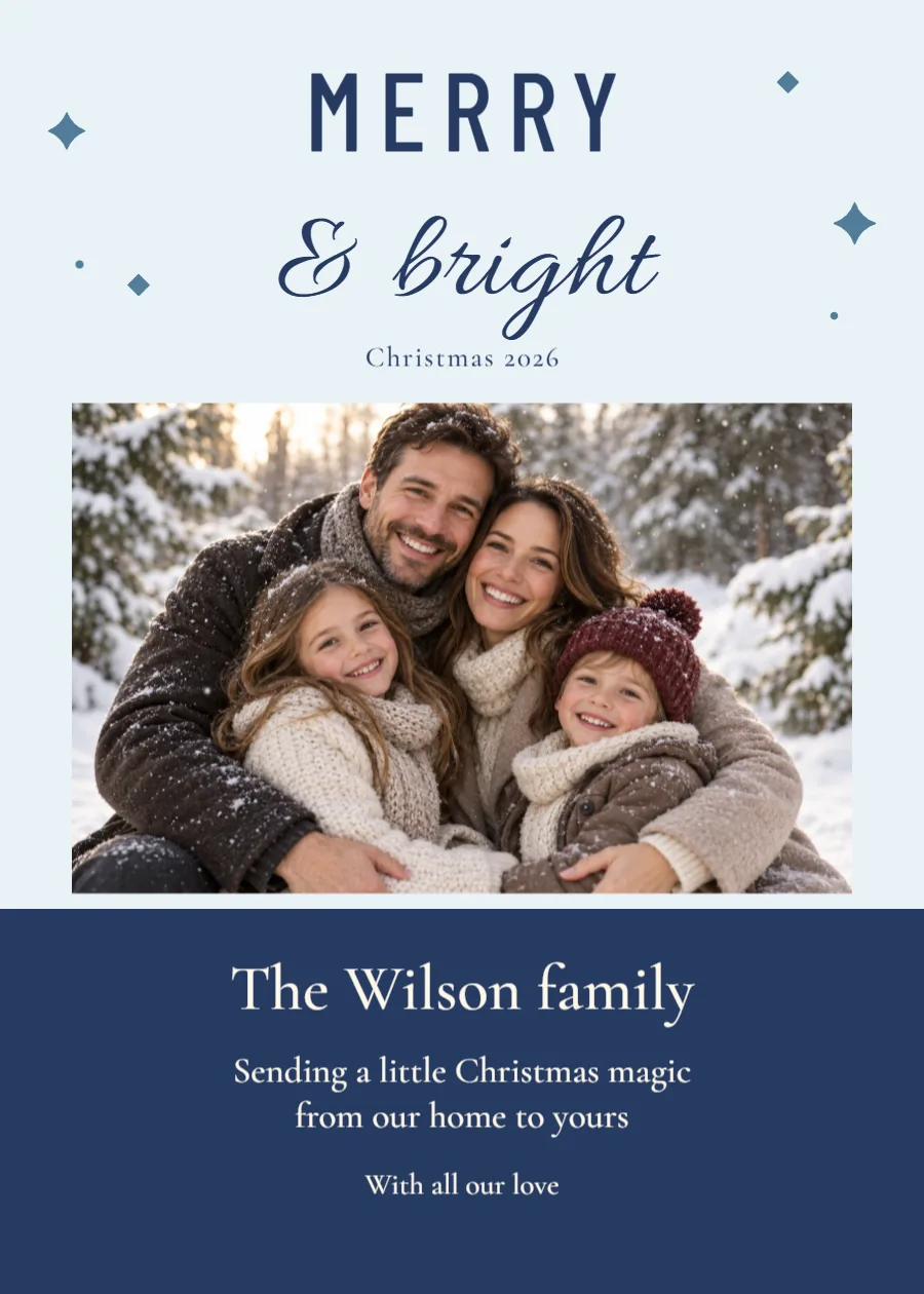Blue Hour – Christmas photo greeting: printable design preview