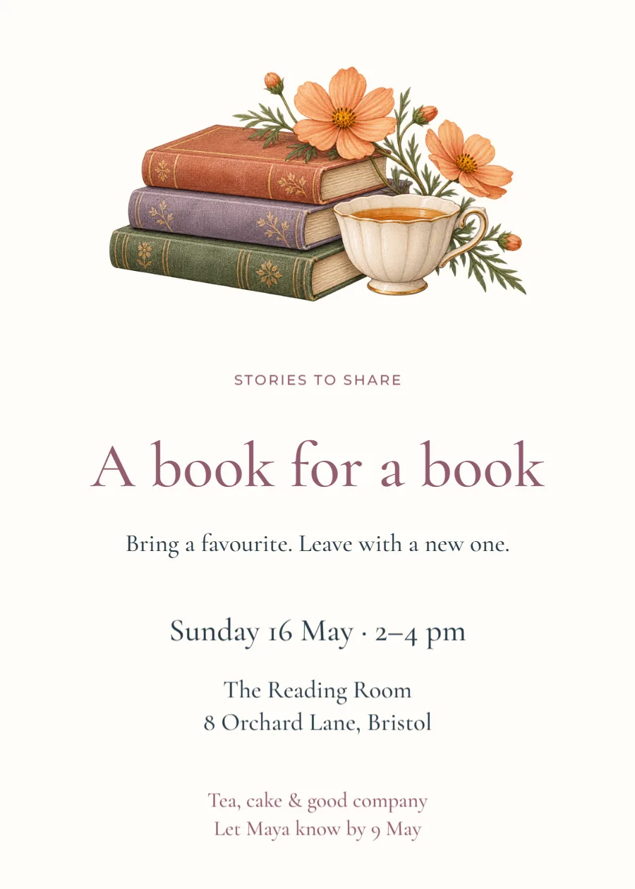 A book for a book – swap invitation: printable design preview