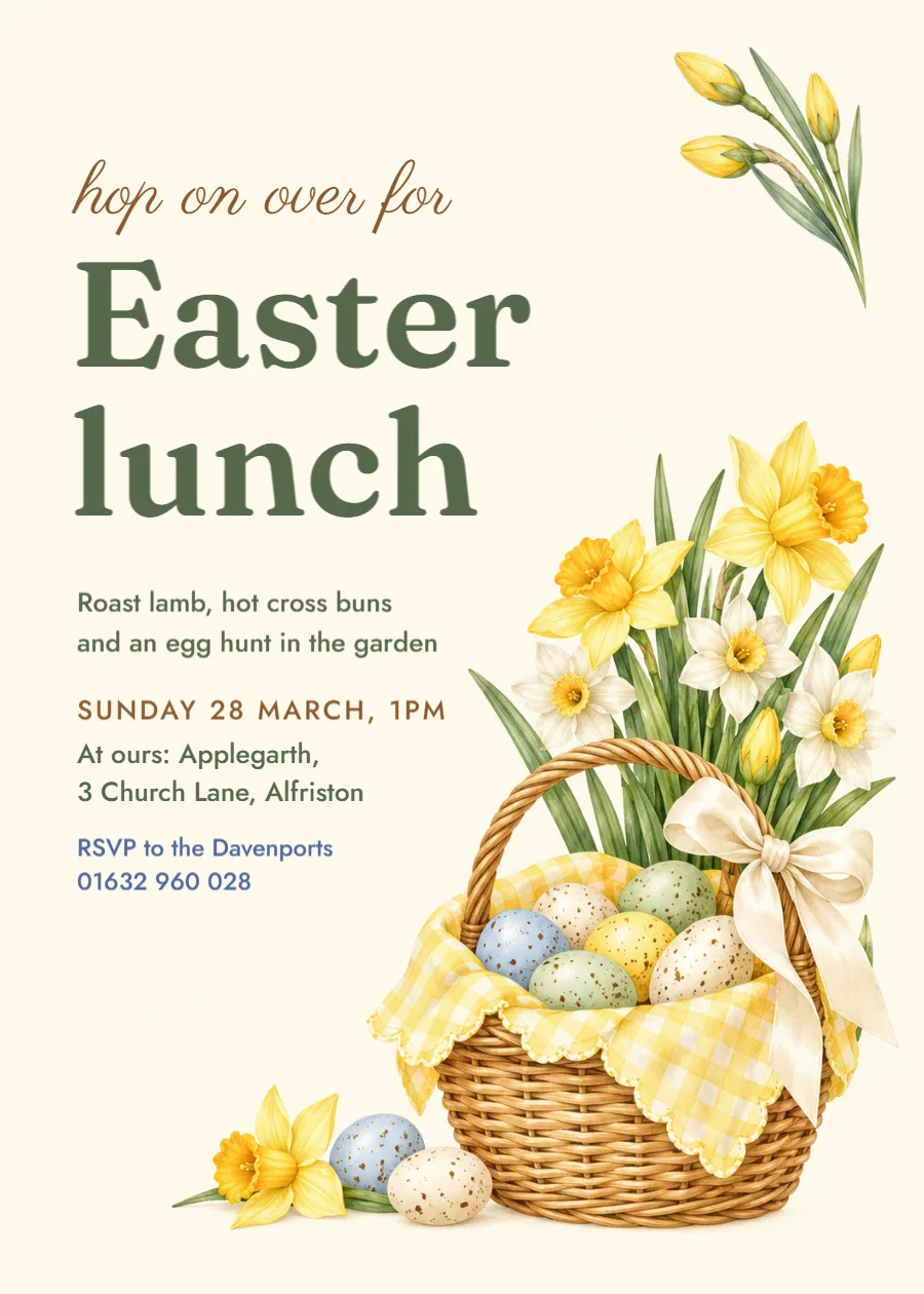 Butter gingham – Easter lunch invitation: printable design preview