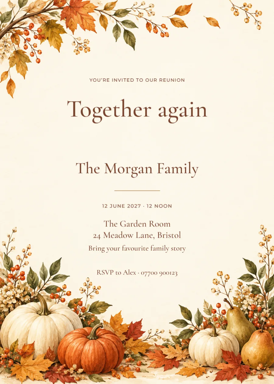 Autumn supper – family reunion: printable design preview