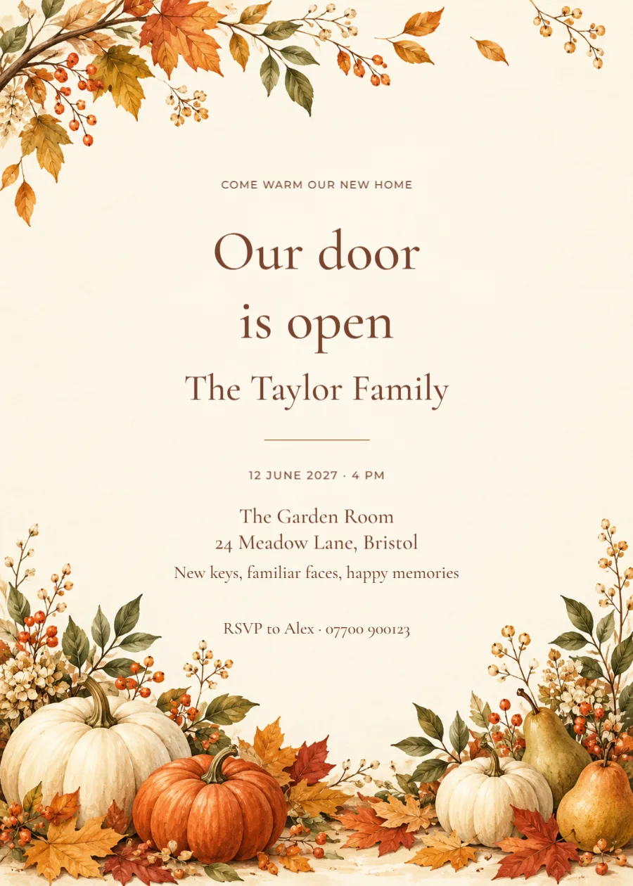 Autumn supper – housewarming: printable design preview