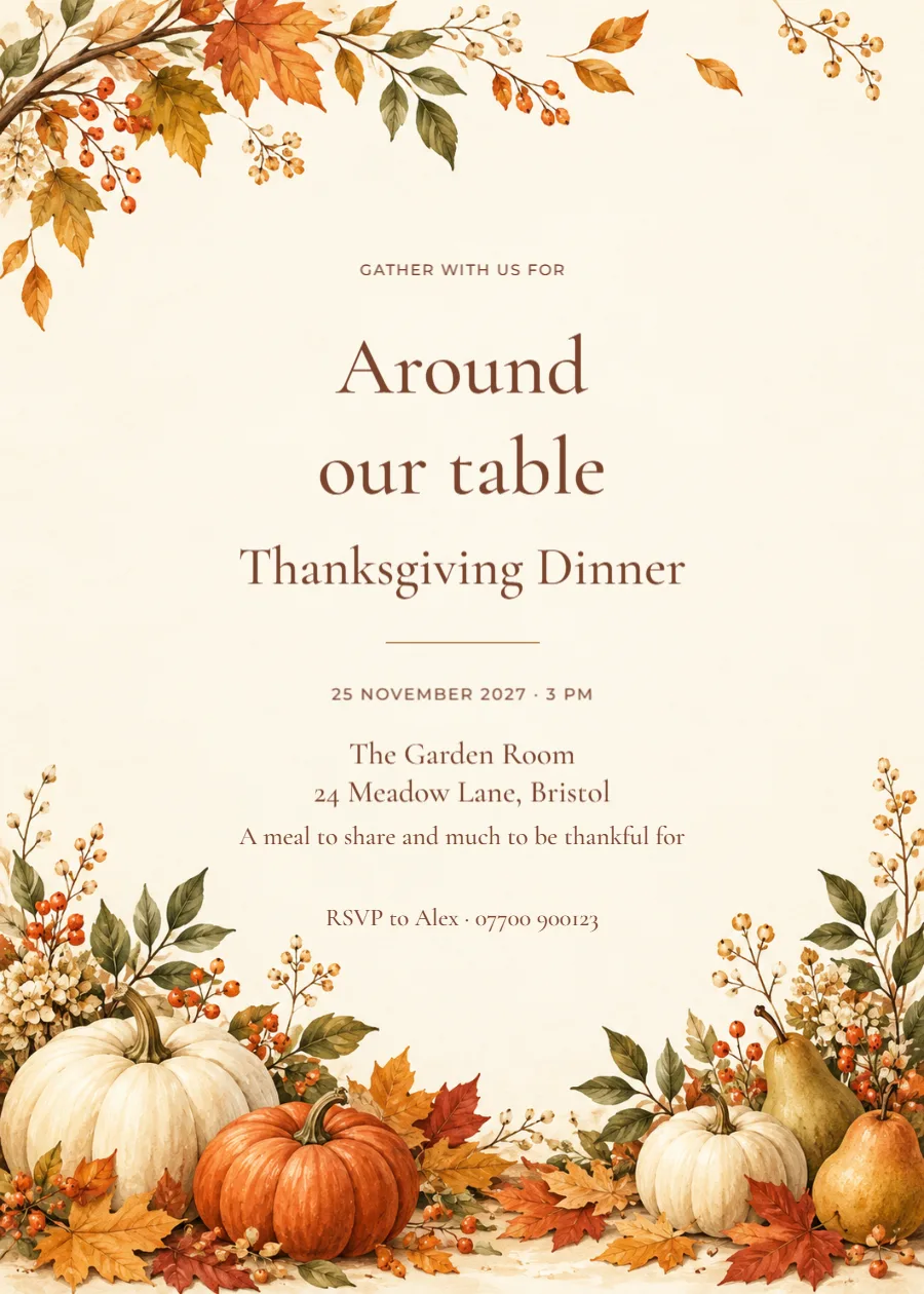 Autumn supper – Thanksgiving dinner: printable design preview