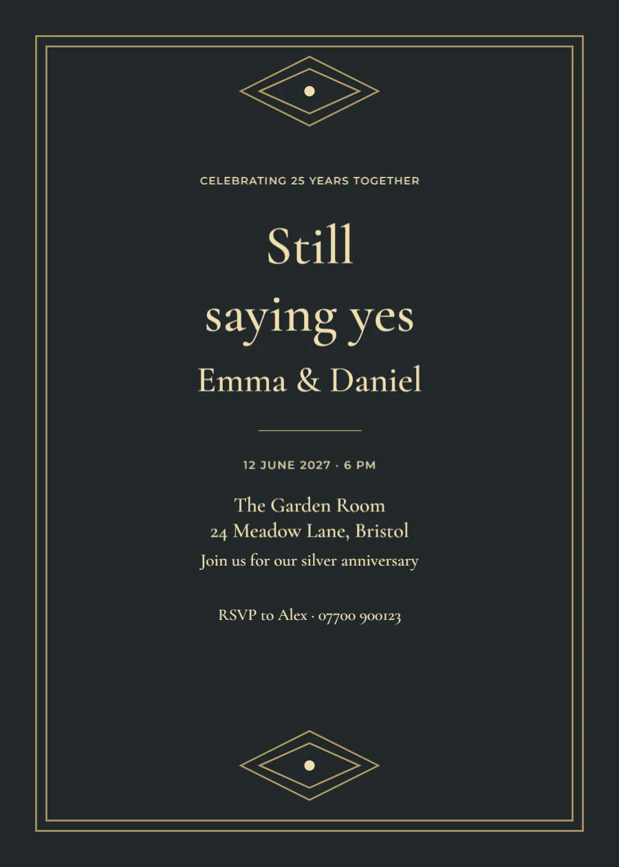 Black tie lights – 25th anniversary: printable design preview