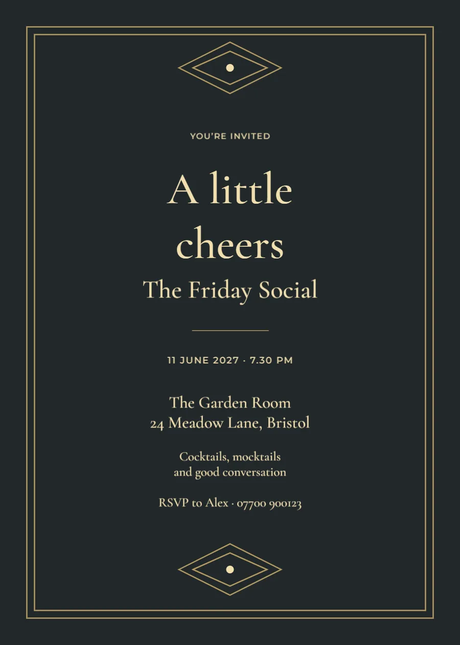 Black tie lights – cocktail party: printable design preview