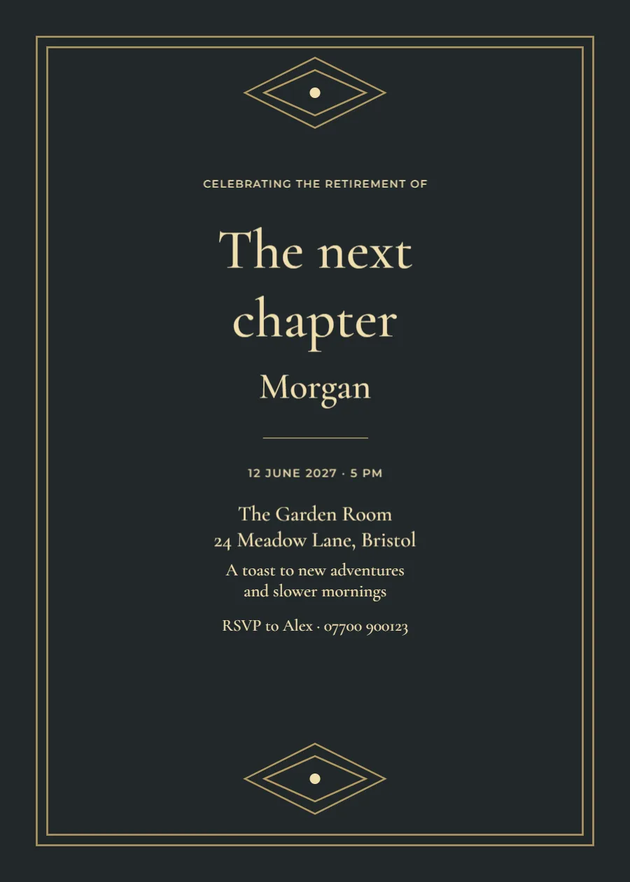 Black tie lights – retirement party: printable design preview