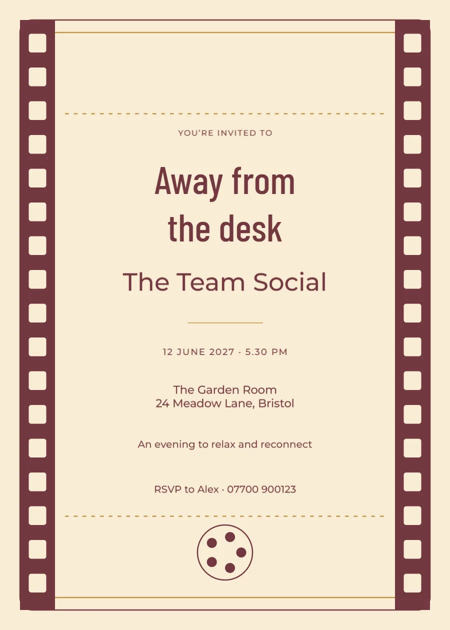 Cinema ticket – team social: printable design preview