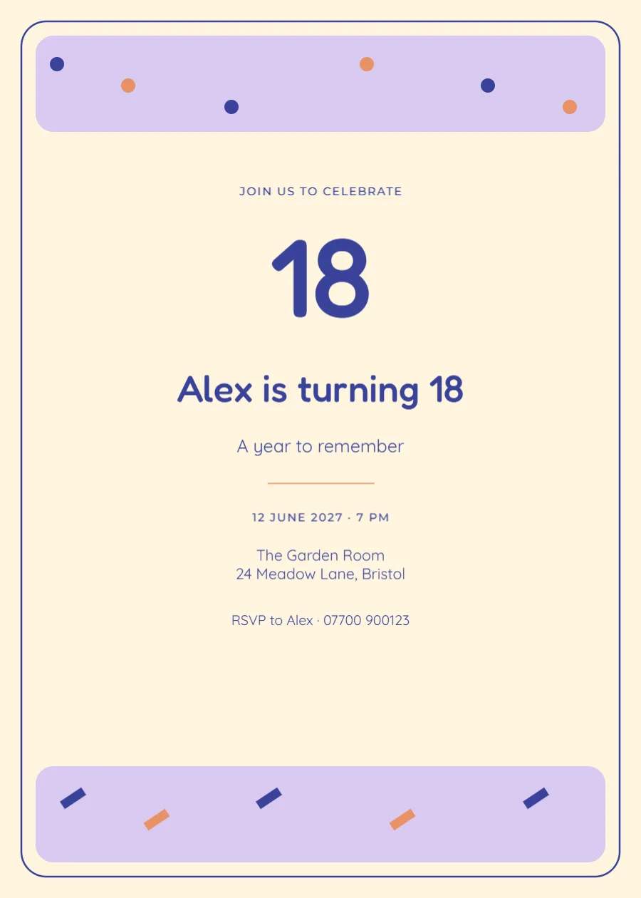 Confetti club – eighteenth birthday: printable design preview