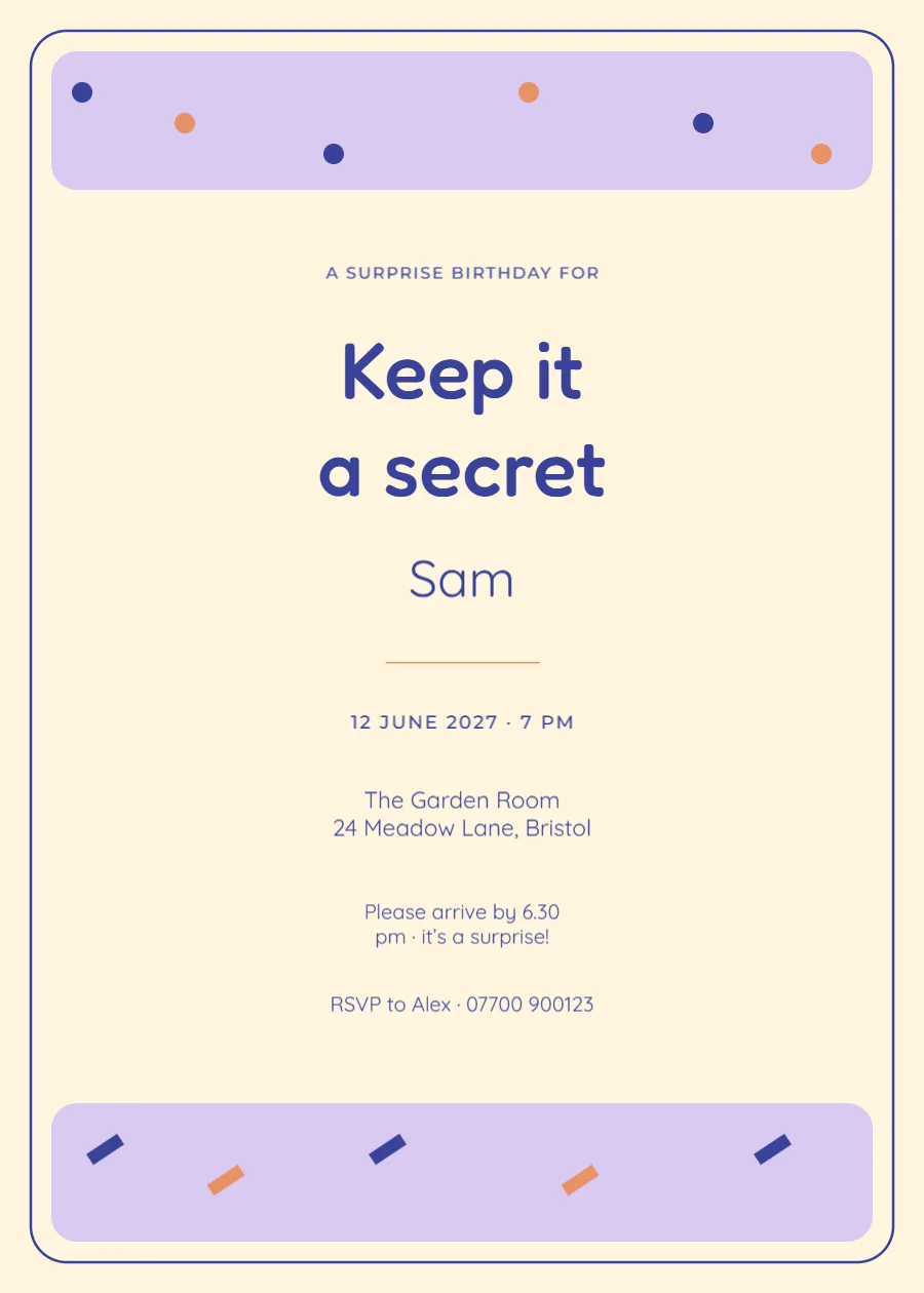 Confetti club – surprise birthday: printable design preview