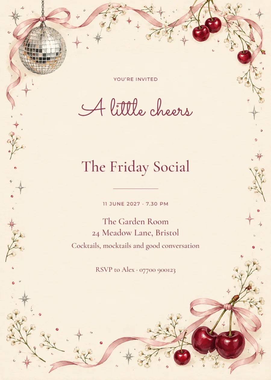 Disco cherries – cocktail party: printable design preview