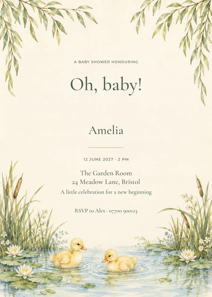 Duckling pond – baby shower: printable design preview