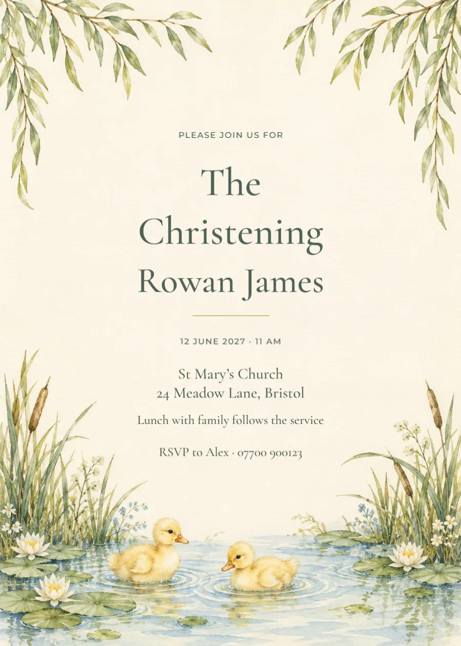 Duckling pond – christening: printable design preview