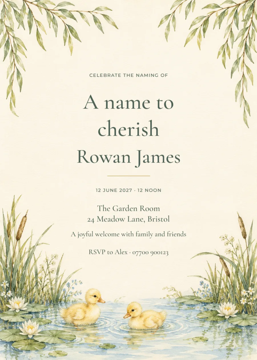 Duckling pond – naming day: printable design preview