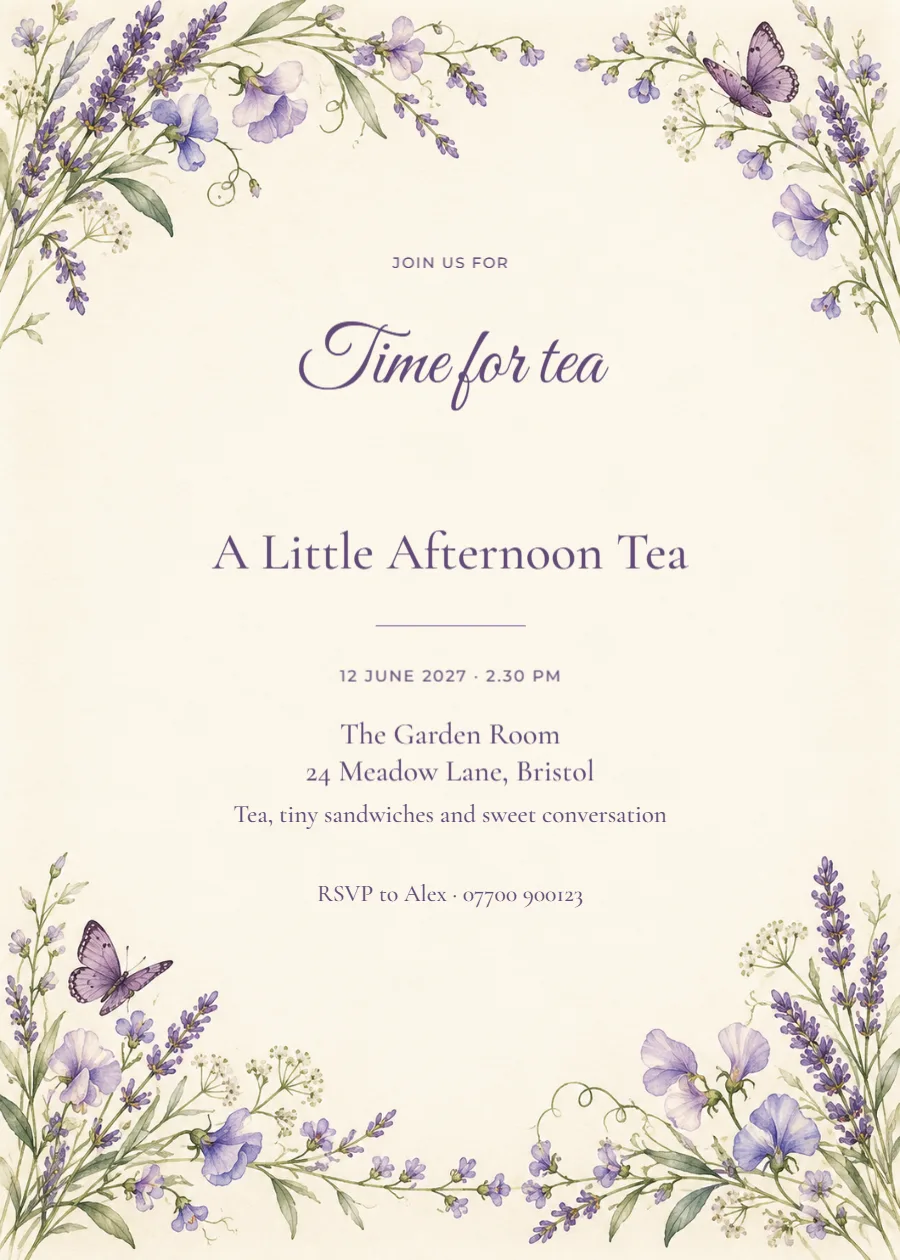Lavender garden – afternoon tea: printable design preview