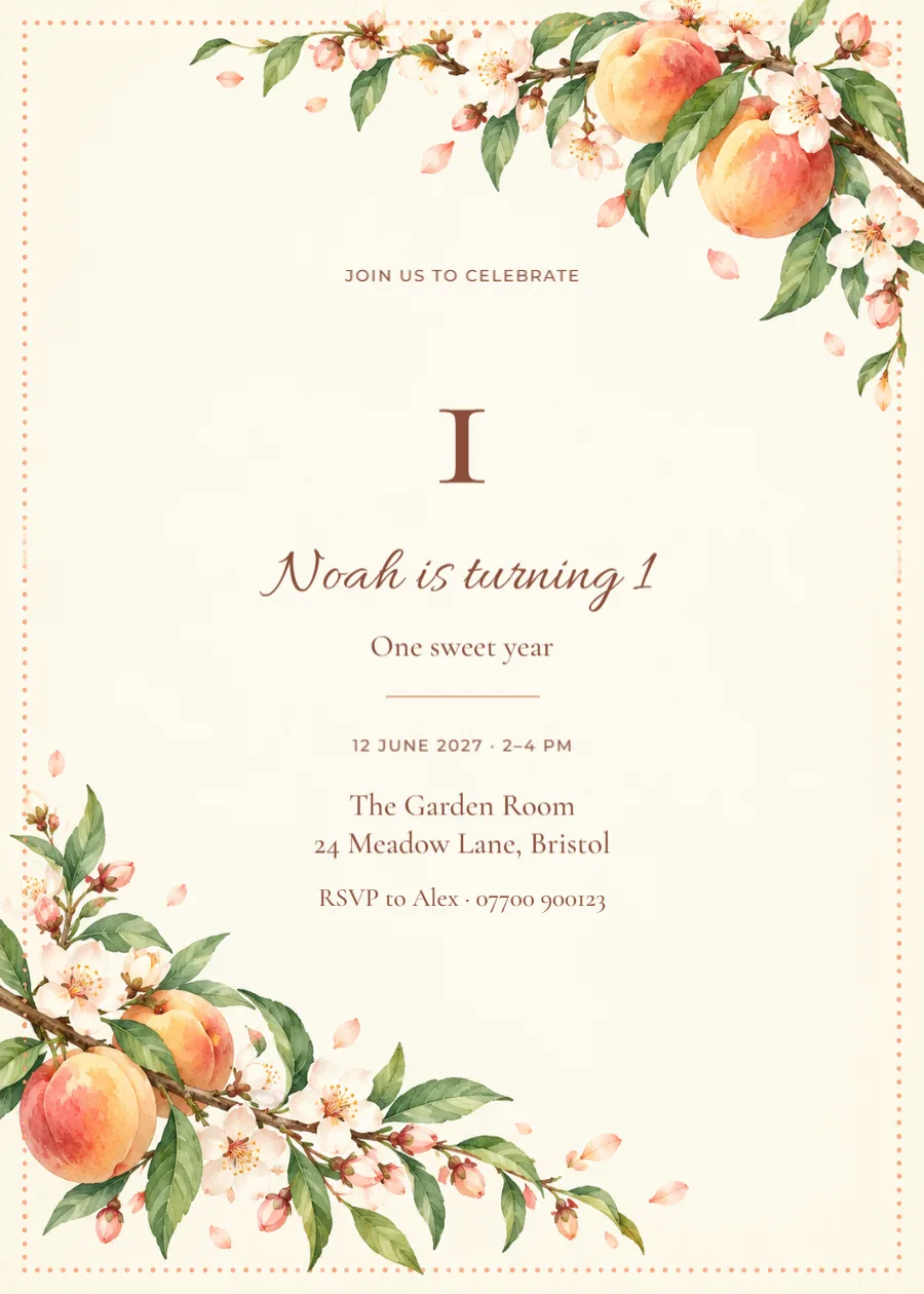 Peach orchard – first birthday: printable design preview