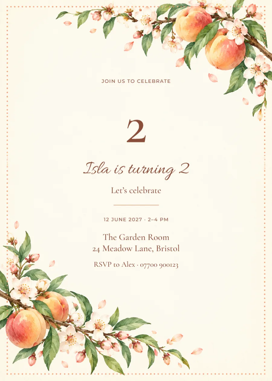 Peach orchard – second birthday: printable design preview