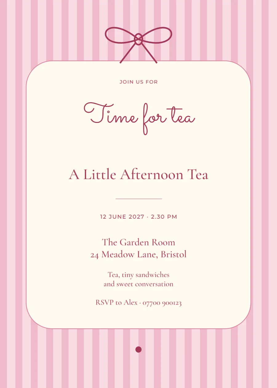 Pink pinstripe – afternoon tea: printable design preview