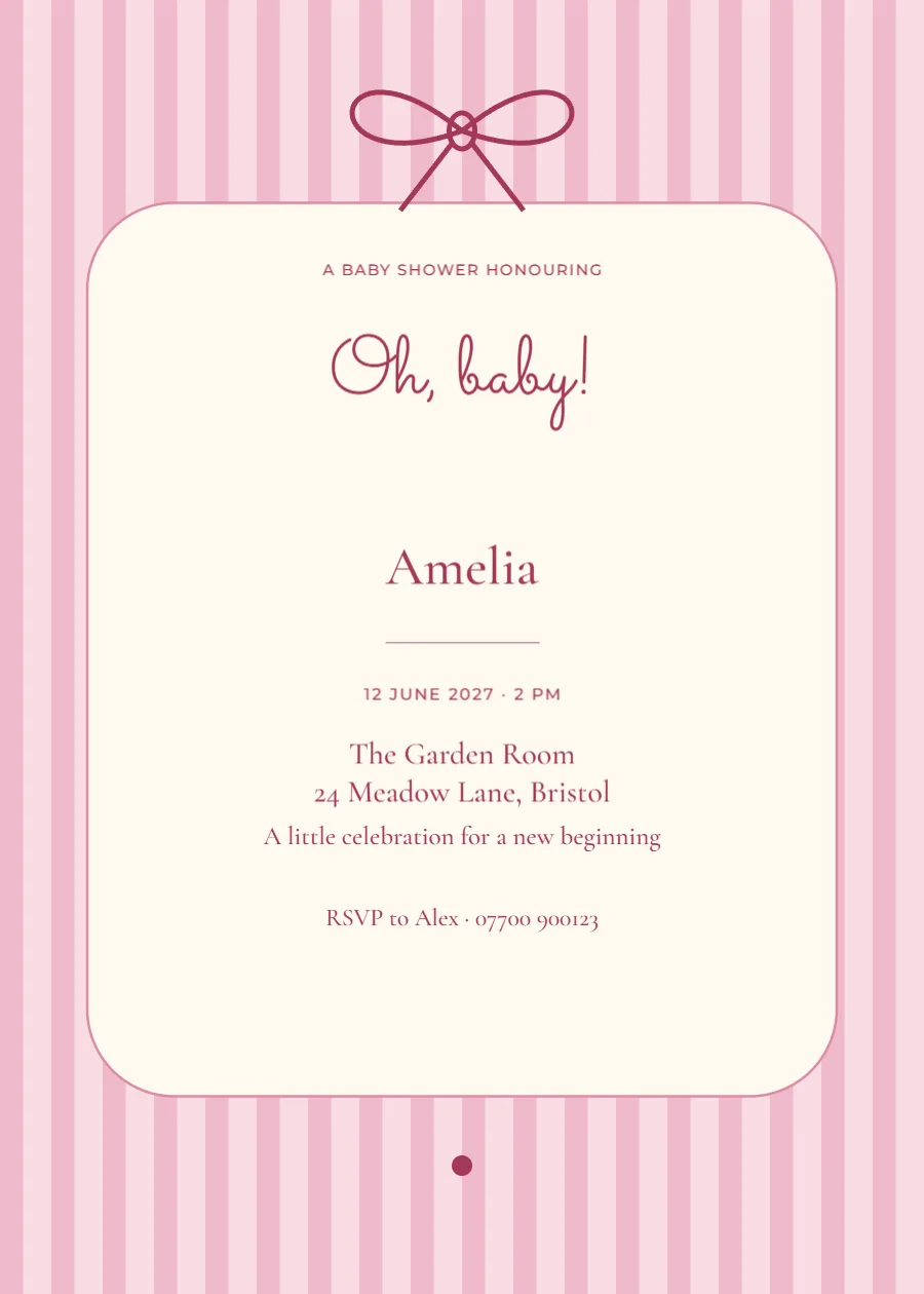 Pink pinstripe – baby shower: printable design preview