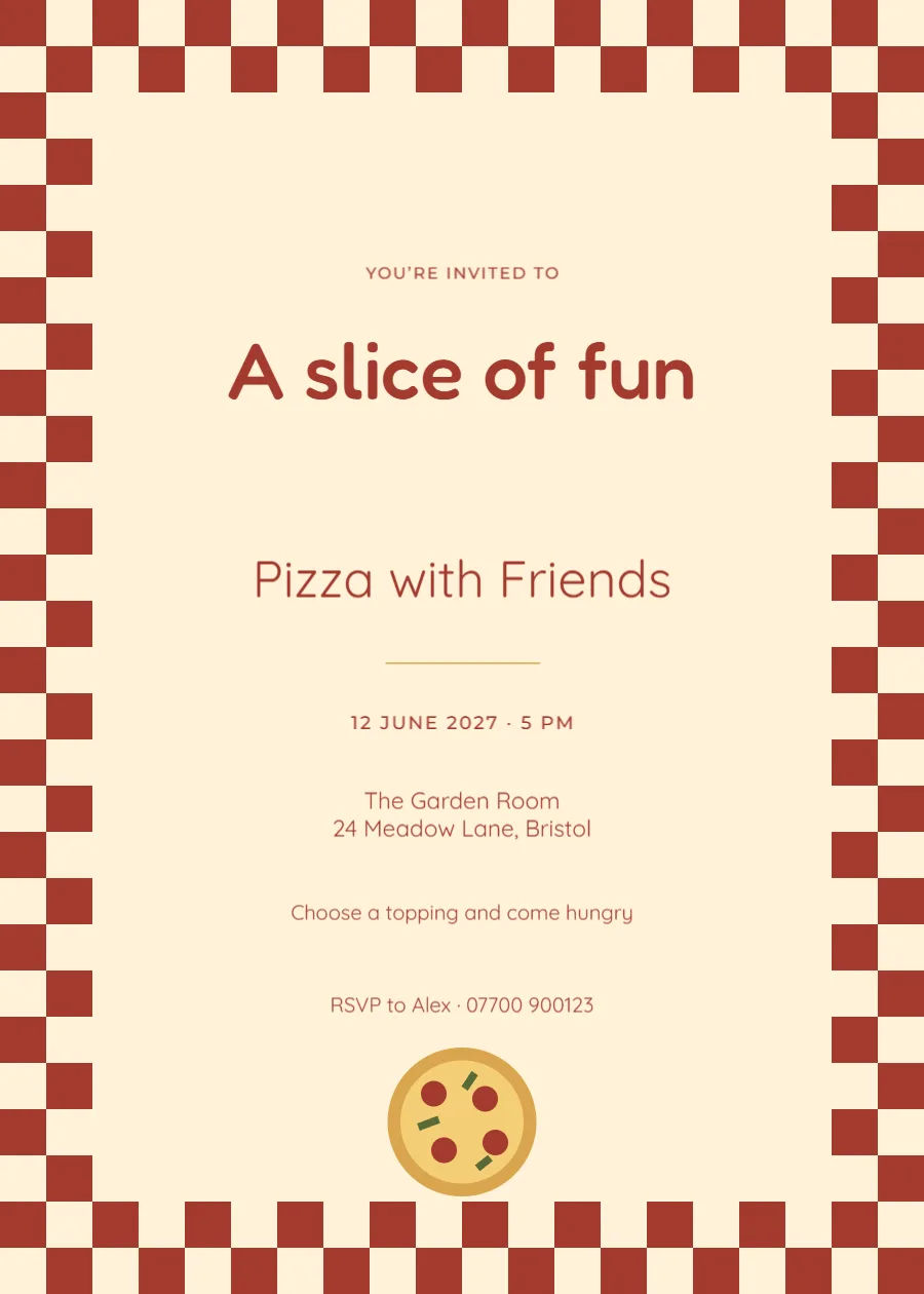 Pizza checker – pizza party: printable design preview
