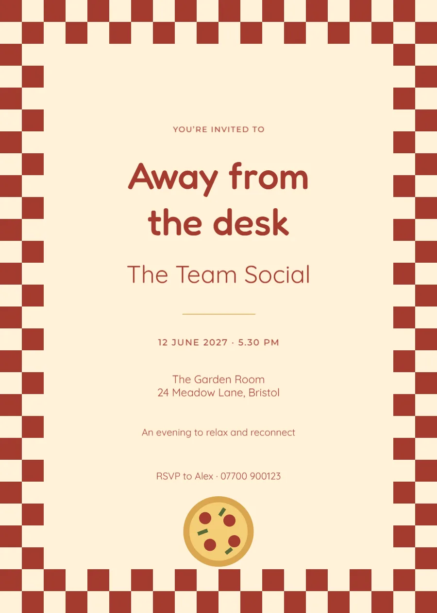 Pizza checker – team social: printable design preview