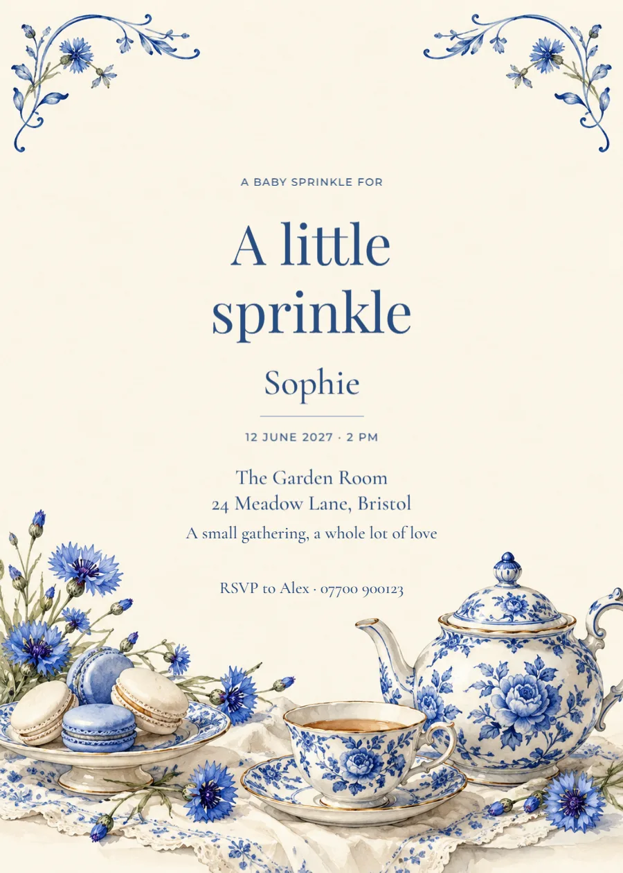 Porcelain tea – baby sprinkle: printable design preview