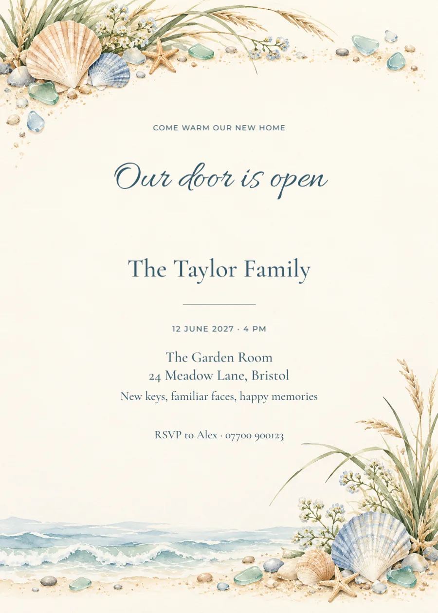 Shell shore – housewarming: printable design preview
