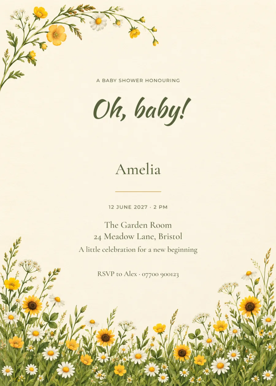 Sunflower meadow – baby shower: printable design preview