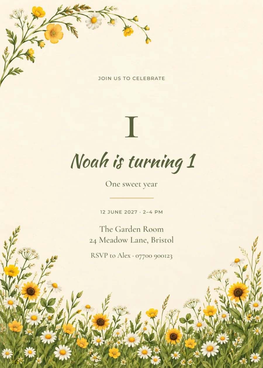 Sunflower meadow – first birthday: printable design preview