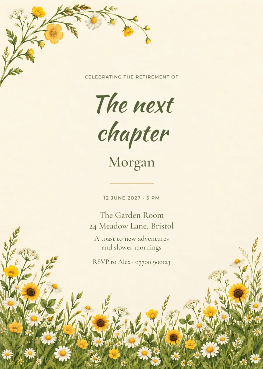 Sunflower meadow – retirement party: printable design preview