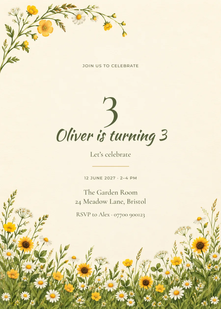 Sunflower meadow – third birthday: printable design preview