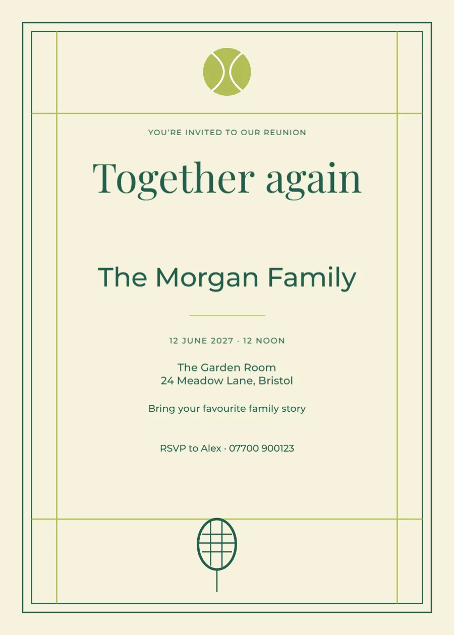 Tennis club – family reunion: printable design preview