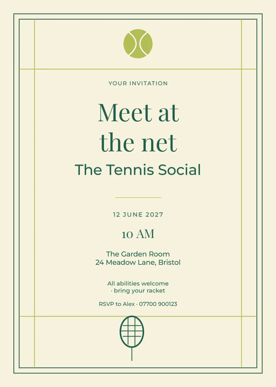 Tennis club – tennis social: printable design preview