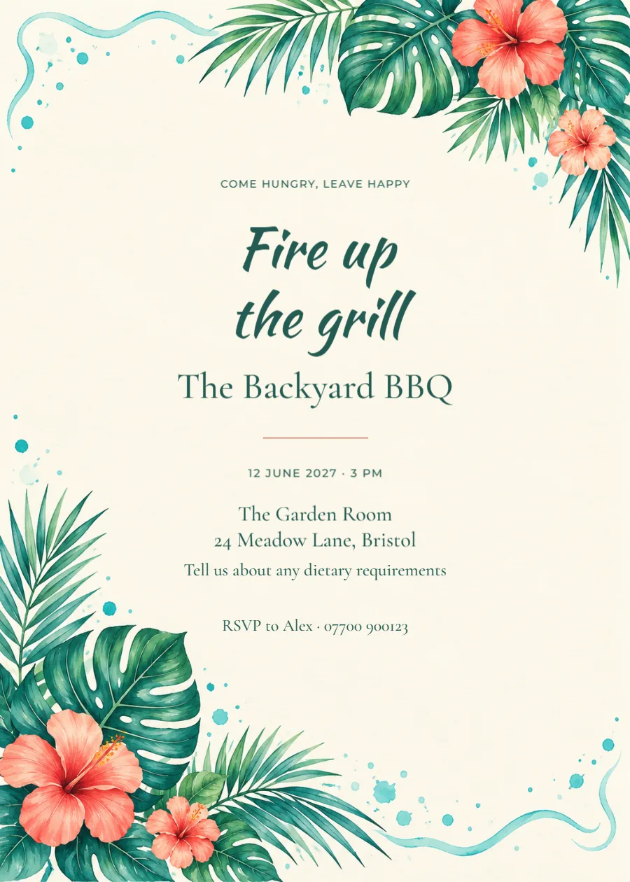 Tropical hibiscus – barbecue: printable design preview
