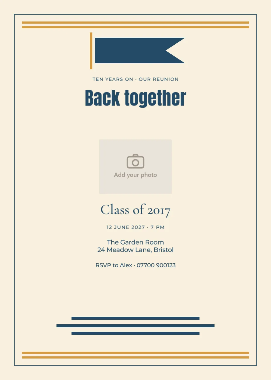 Varsity pennant – school reunion: printable design preview