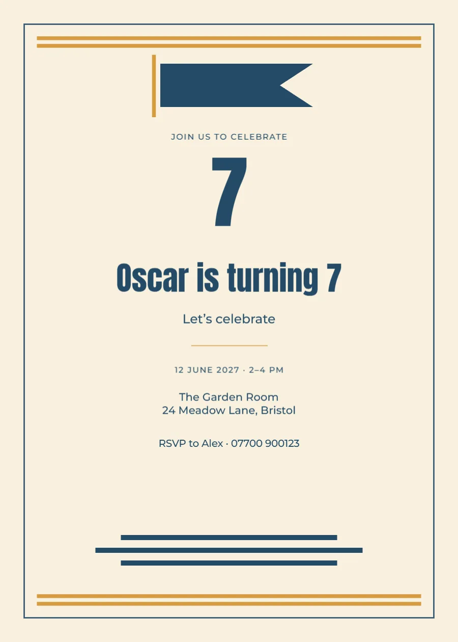 Varsity pennant – seventh birthday: printable design preview