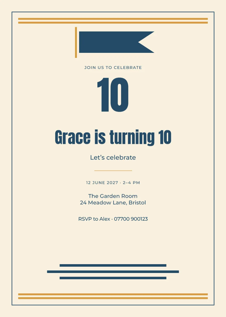 Varsity pennant – tenth birthday: printable design preview