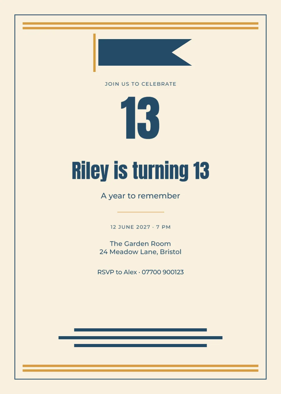 Varsity pennant – thirteenth birthday: printable design preview
