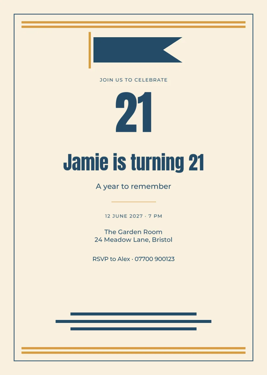 Varsity pennant – twenty-first birthday: printable design preview
