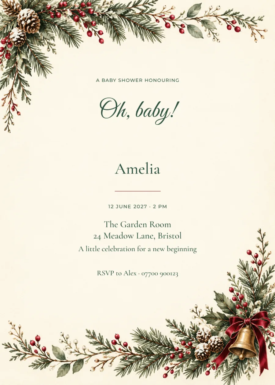 Winter evergreen – baby shower: printable design preview