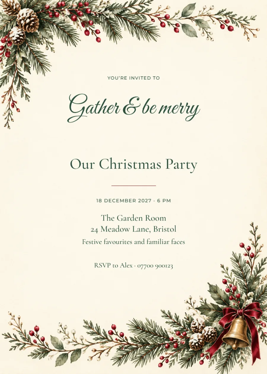 Winter evergreen – Christmas party: printable design preview